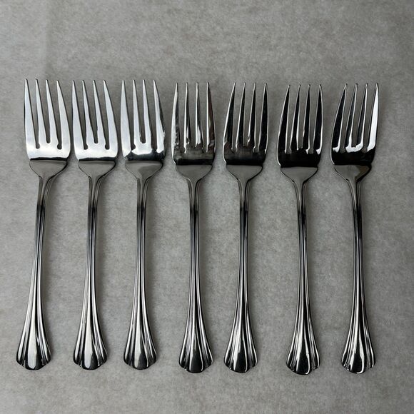 Lot Of 7 Pfaltzgraff MARGATE Dessert Salad Forks Stainless Flatware - Picture 1 of 6